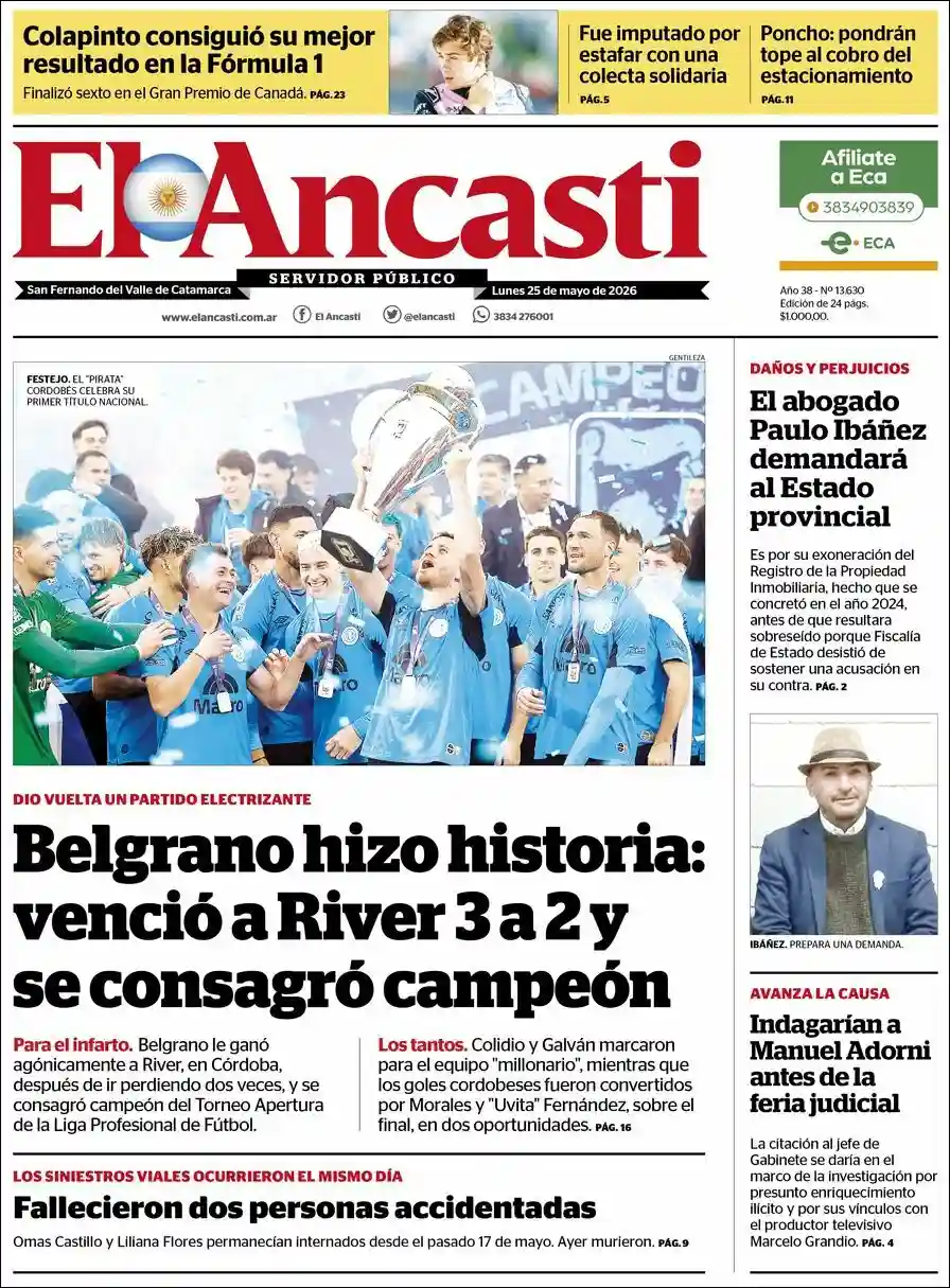 Tapa del diario Ancasti