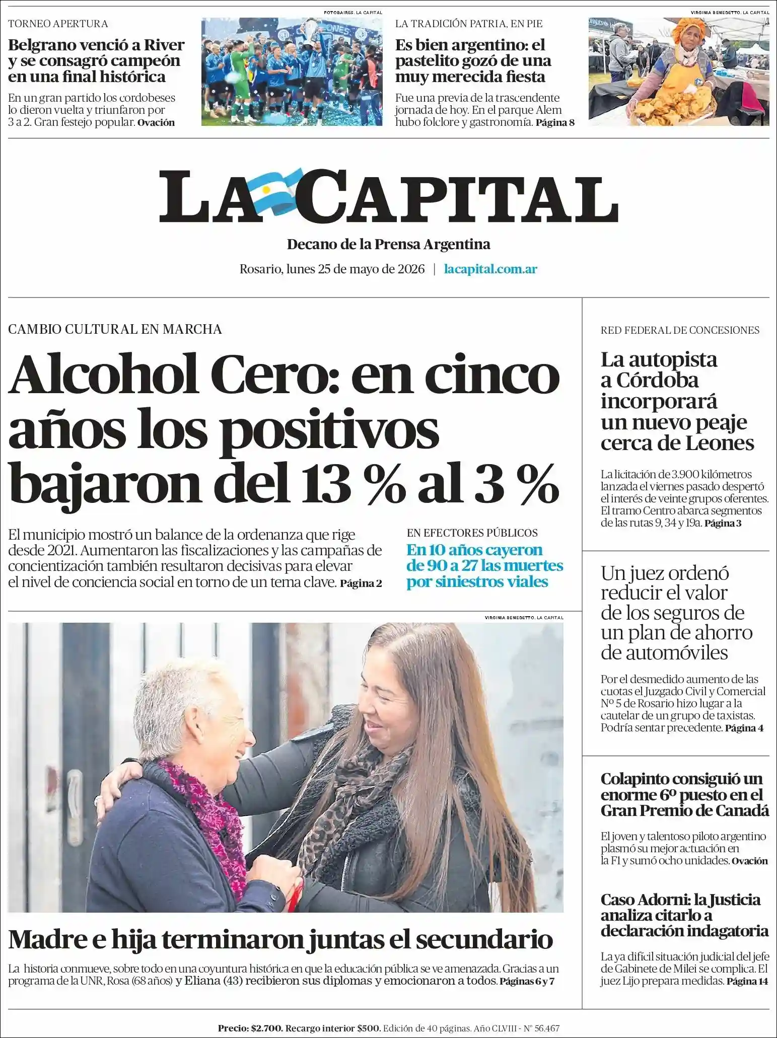 Tapa del diario La Capital Rosario