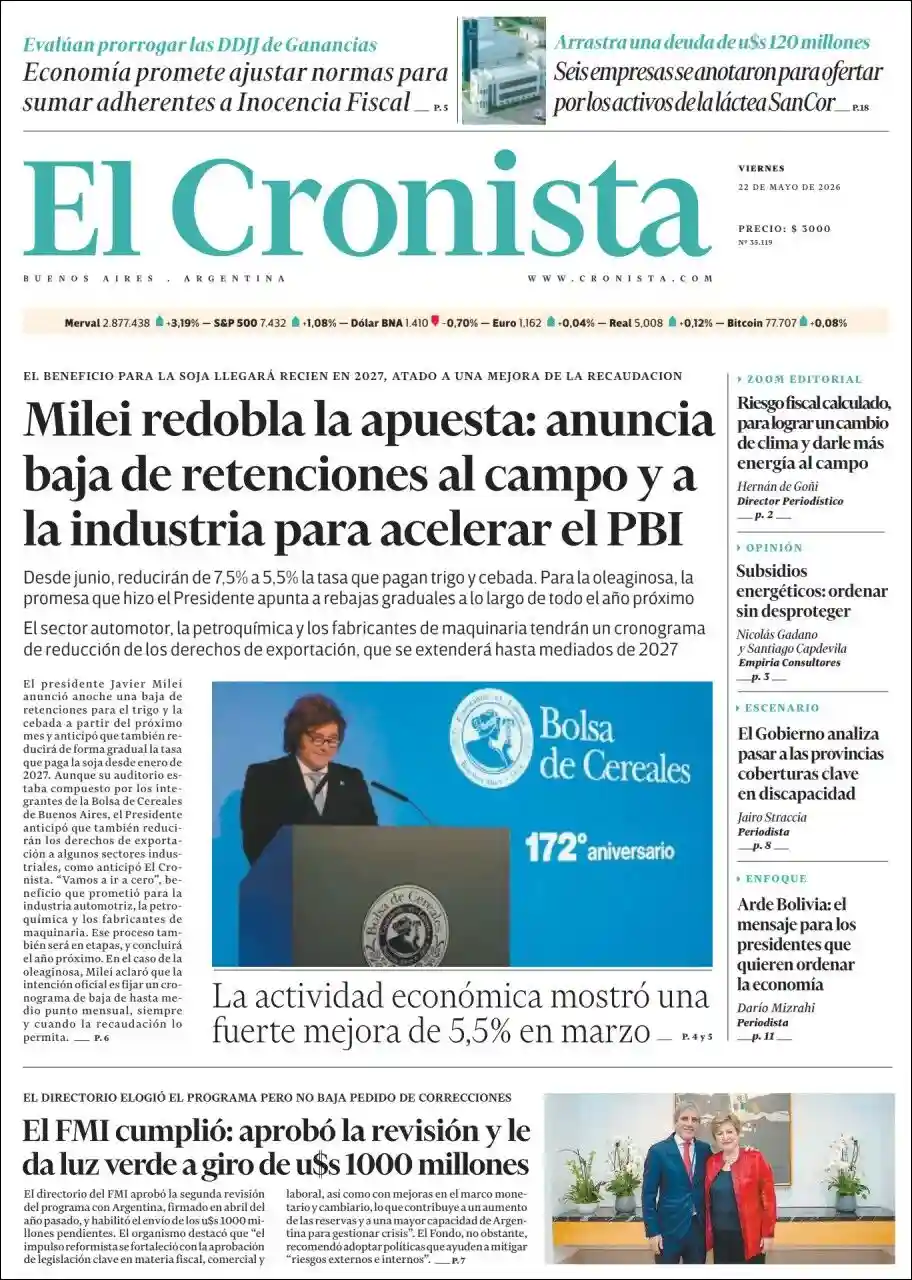 Tapa del diario Cronista