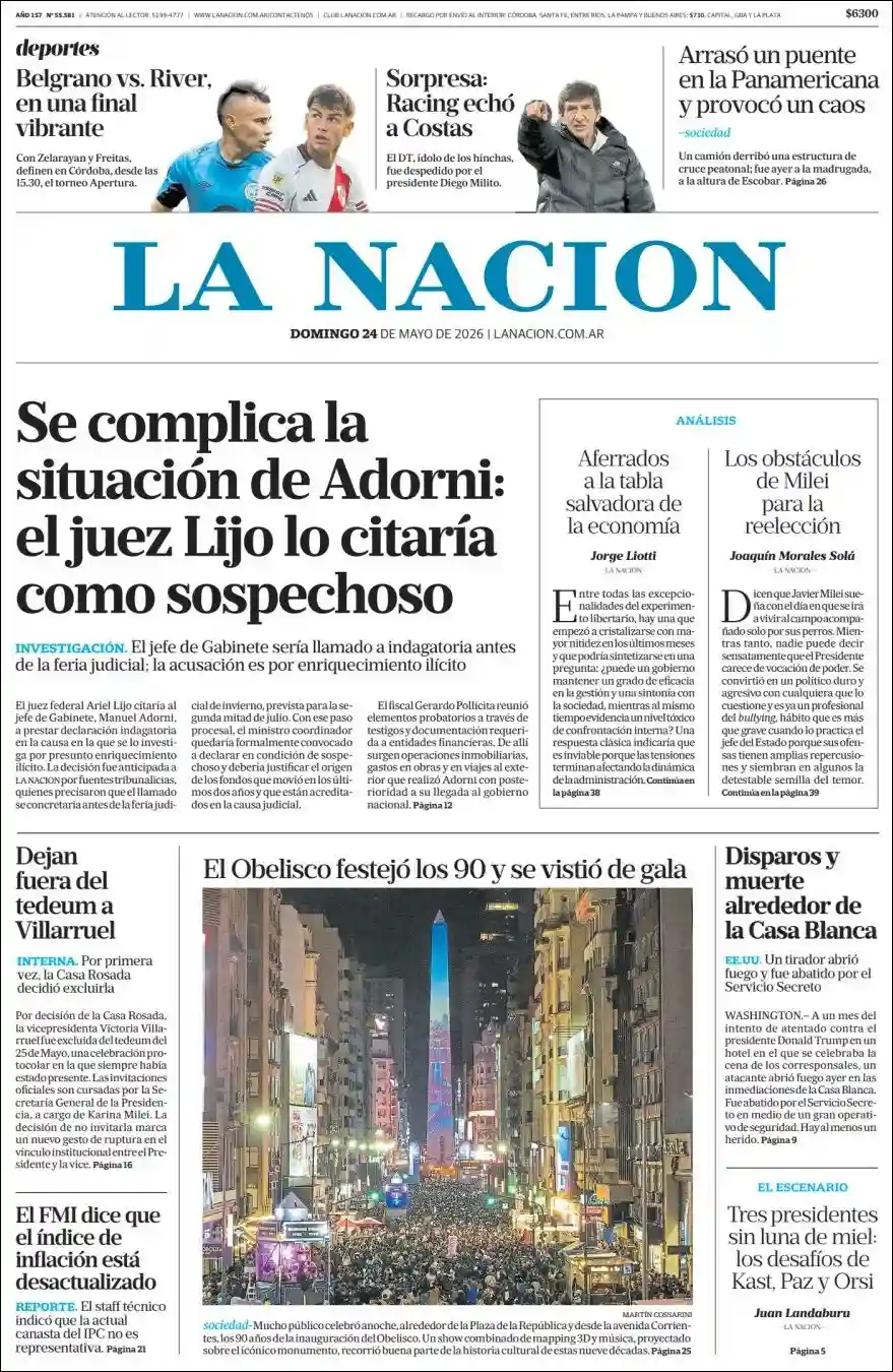 Tapa del diario Nacion